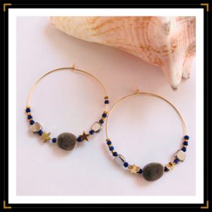 Grandes creoles gold zanzibar lapis lazuli coquillage